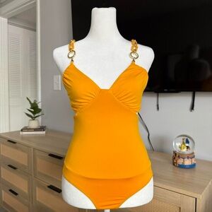 studio f yellow chain strap bodysuit